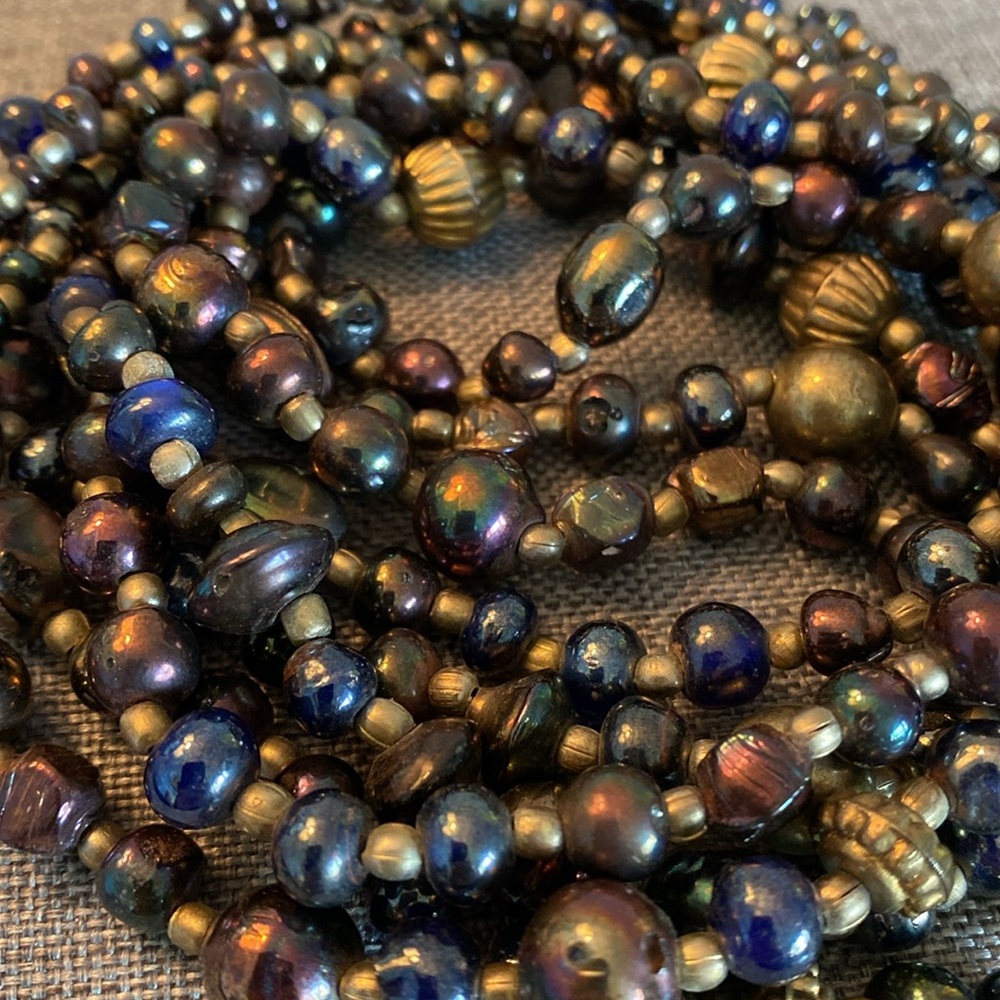 Vintage Triple Strand Ceramic Bead Necklace